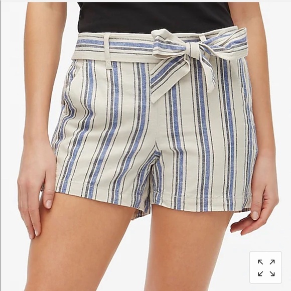 💙 J Crew Striped linen-cotton tie-front shorts Hillerod‎ Stripe Natural - Picture 1 of 6